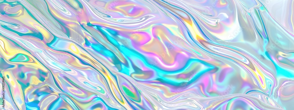 iridescent holographic fluid, white background, seamless