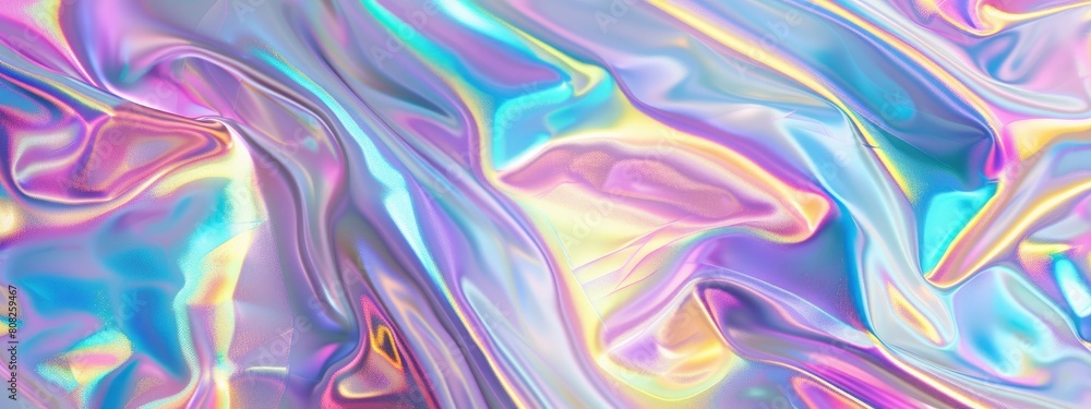 iridescent holographic fluid, white background, seamless