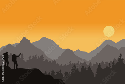 Mountain hiking vector, landscape vector background