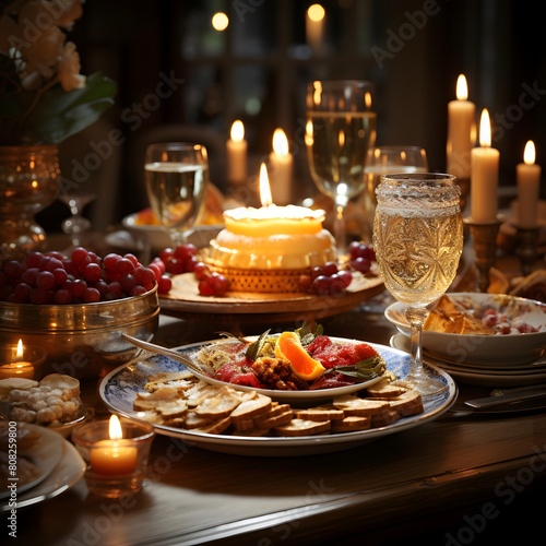 Festive table setting for a wedding or other celebration in a restaurant