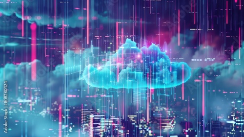 Cloud computing cityscape  smart city.big data exchange storage  future technology futuristic concept.