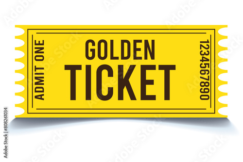Realistic golden show ticket. Old premium cinema entrance tickets. Gold admission to movie theater or amusement shows vector set