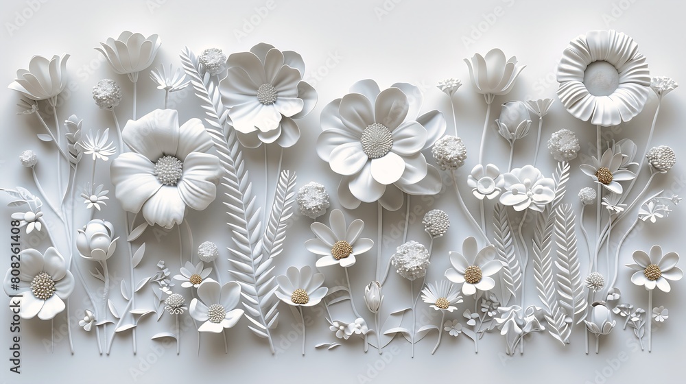 white flowers wall clay sharp floating pieces chrysanthemums city layered paper shadows white flowers wall clay sharp floating pieces chrysanthemums city layered paper shadows
