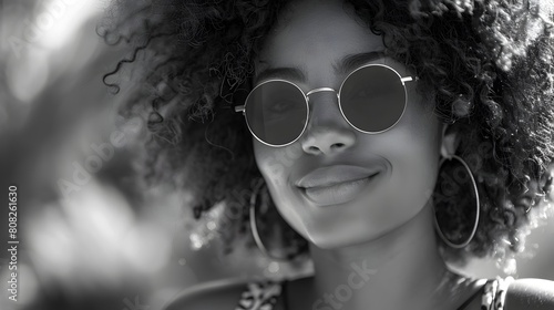 Stylish Black and White Afro American Girl in Sunglasses  Exuding Confidence and Cool