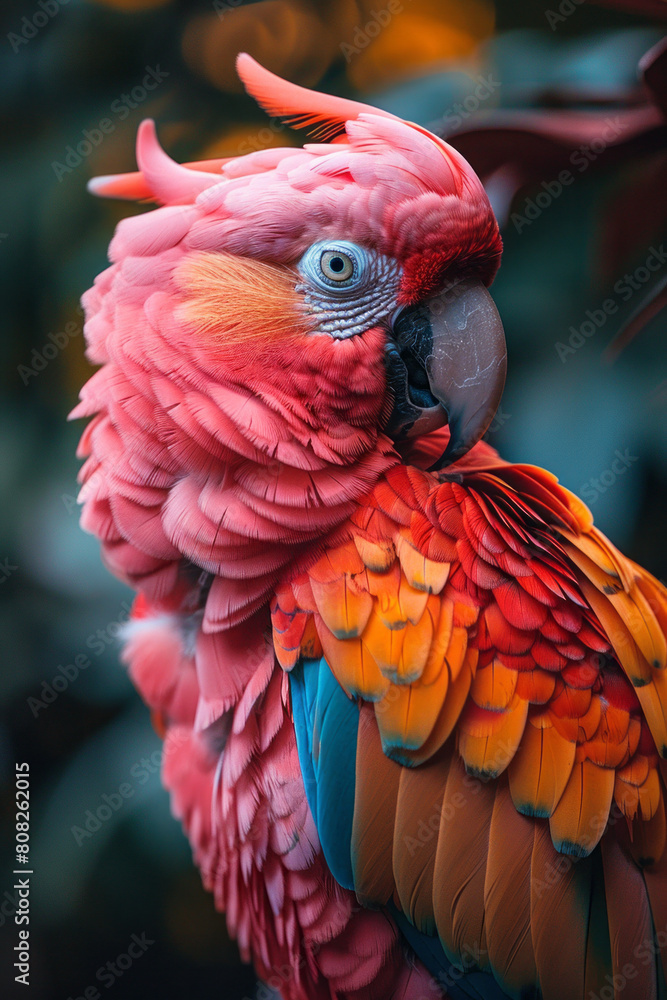 Fototapeta premium A species with biofluorescent fur or feathers that change color based on the animal's health and mood, aiding in social interactions and mating.