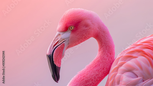 Pastel Flamingo Portrait, Close-Up Profile Shot with Soft Lighting