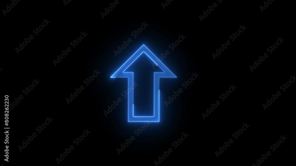Neon up direction arrow icon glowing neon blue color animation black background Neon up direction arrow icon glowing neon blue color animation black background