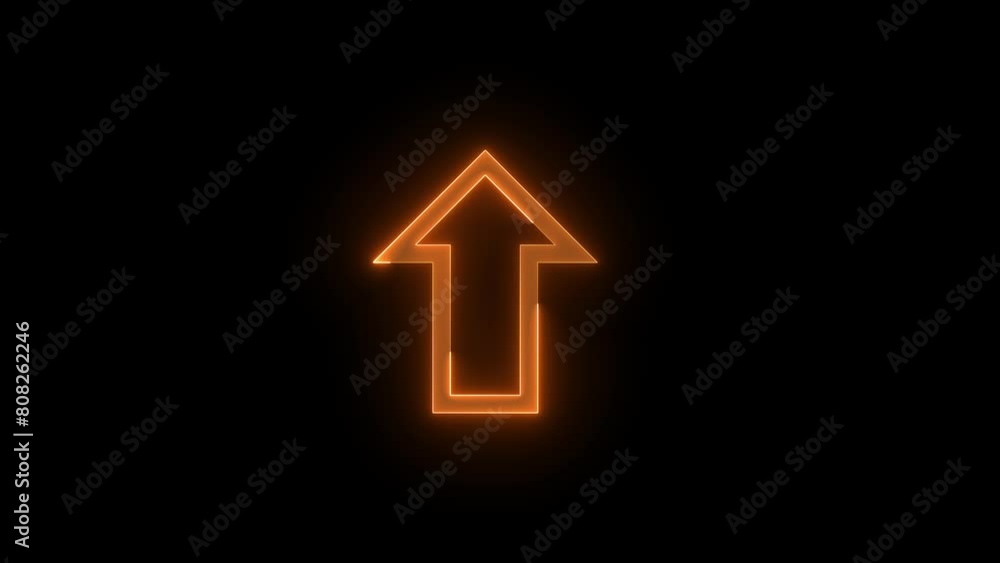 Neon up direction arrow icon glowing neon brown color animation black background Neon up direction arrow icon glowing neon brown color animation black background