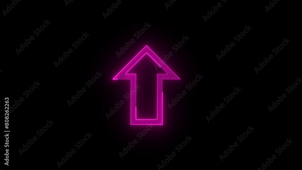 Neon up direction arrow icon glowing neon pink color animation black background Neon up direction arrow icon glowing neon pink color animation black background