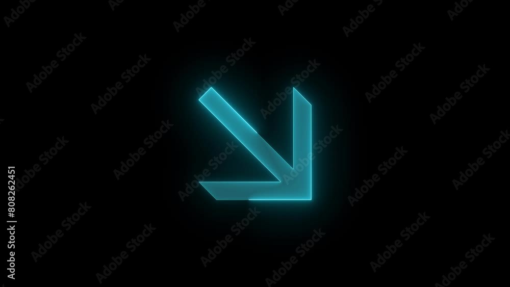 North down right arrow icon glowing neon cyan color animation black background North down right arrow icon glowing neon cyan color animation black background