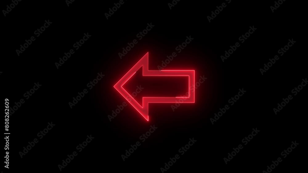 North left direction arrow icon glowing neon red color animation black background North left direction arrow icon glowing neon red color animation black background