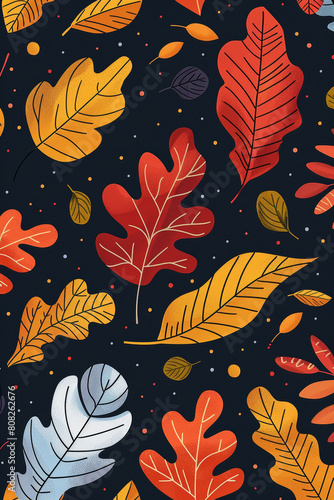 Autumn Leaves Flat Design Illustration with Simple Shapes