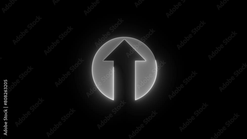Up arrow direction icon glowing neon white color animation black background Up arrow direction icon glowing neon white color animation black background