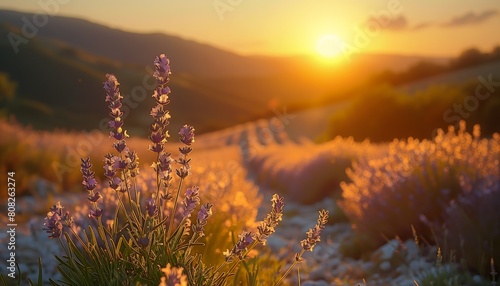 lavender flowers field sun setting background unwind golden sunset sky natural shaders good morning light space landscaping calming photo