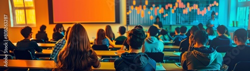 Wallpaper Mural Teacher stands in front of a classroom teaches students about methods for predicting gold prices , bathed in warm sunset light, creating a serene atmosphere. Torontodigital.ca