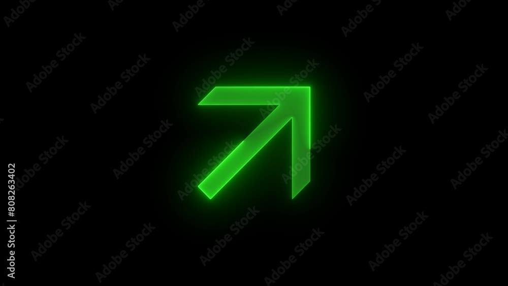 Up right arrow icon glowing neon green color animation black background Up right arrow icon glowing neon green color animation black background