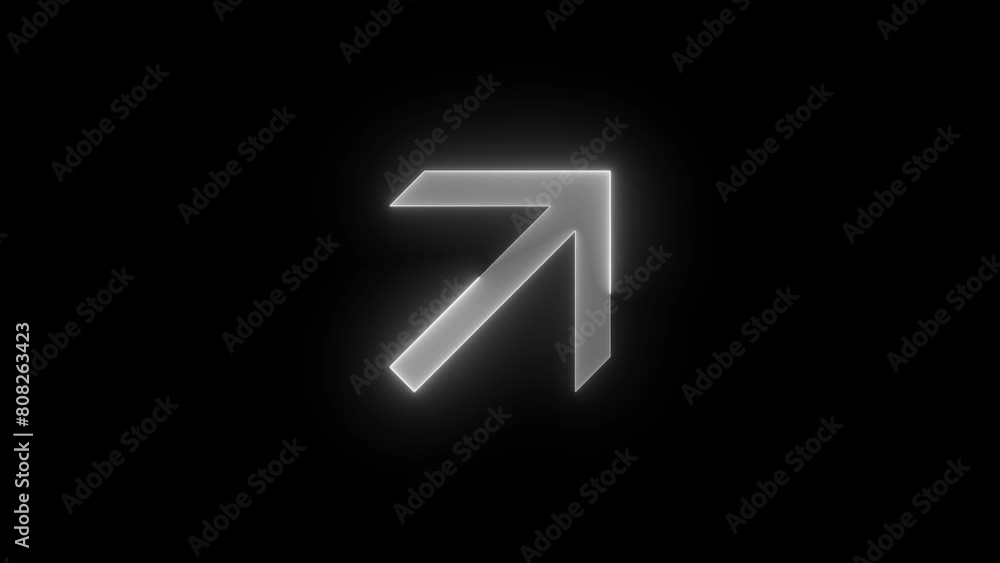 Up right arrow icon glowing neon white color animation black background Up right arrow icon glowing neon white color animation black background
