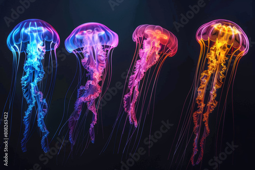 Neon Glowing Jellyfish on Dark Background © M.Gierczyk