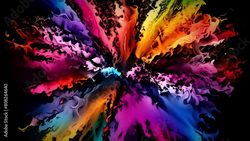 4K, Splash of colored paints on a black background, 4K frames. photo