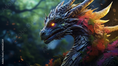 Capture the majestic essence of a dragon delivering a speech from a birds-eye view  blending vibrant colors and intricate details in a photorealistic digital painting