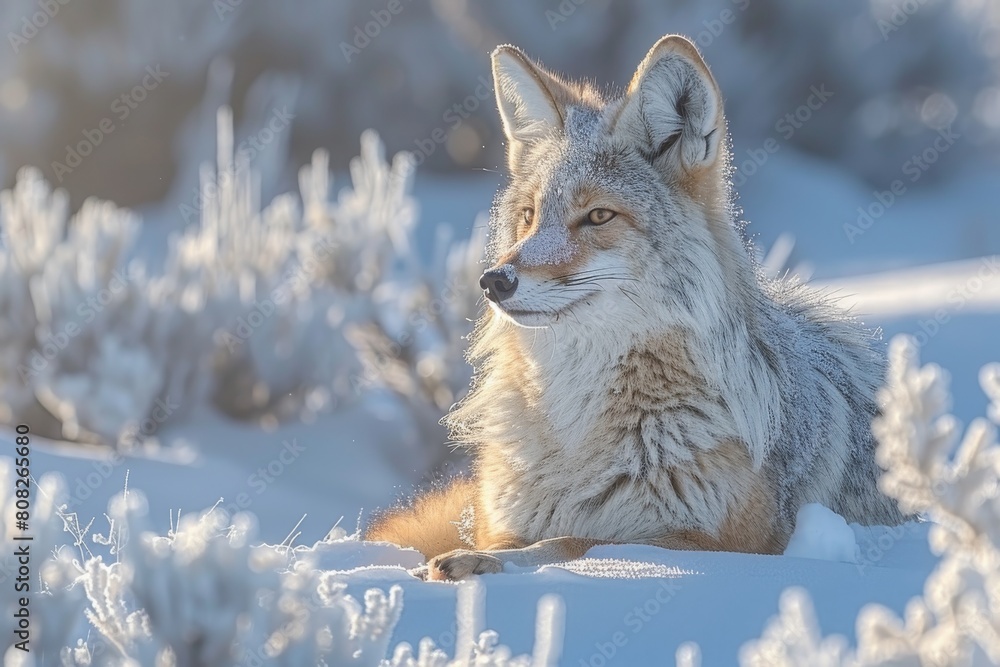 Fototapeta premium Fox Laying in Snowy Field