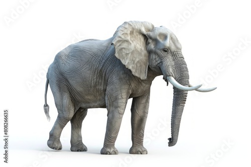 Elephant in realistic detail on a pure white backdrop. Lifelike portrayal of an elephant. Concept of animal study  wildlife  and natural depiction.