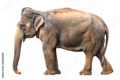 Elephant isolated on a white background. Cute Elephant standing alone. Concept of wildlife  animal portraits  zoology and conservation.