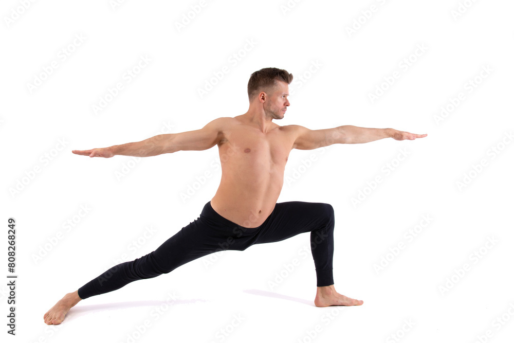 Fitness and meditation. Healthy lifestyle. Young attractive man doing yoga on a white background. Fitness and meditation. Healthy lifestyle. Young attractive man doing yoga on a white background.