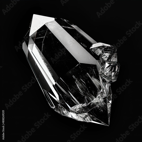 Faceted crystal. Isolated on b black ackground photo