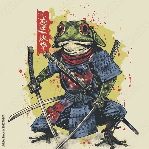 samurai frog, white background © vardan