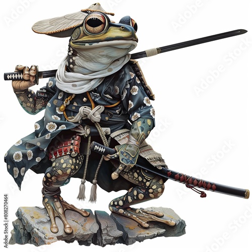 samurai frog, white background © vardan