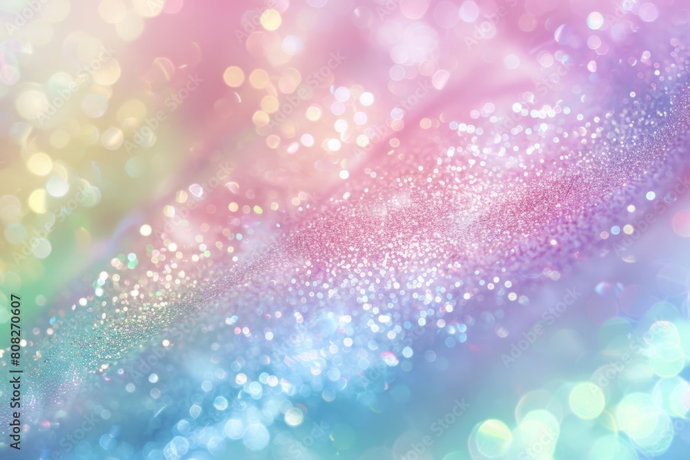 A soft pastel rainbow glitter background with lots of sparkles and space for text Generative AI