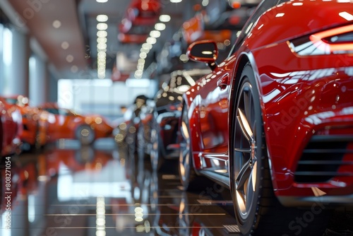 Cars in the car showroom on bokeh style background