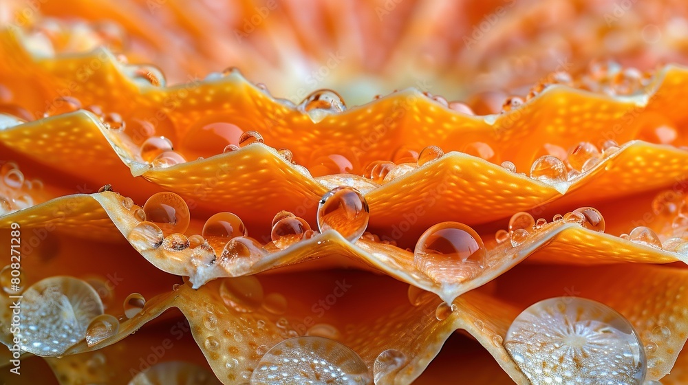 A close-up view of a flower with droplets on its petals and on the petals of the droplets A close-up view of a flower with droplets on its petals and on the petals of the droplets