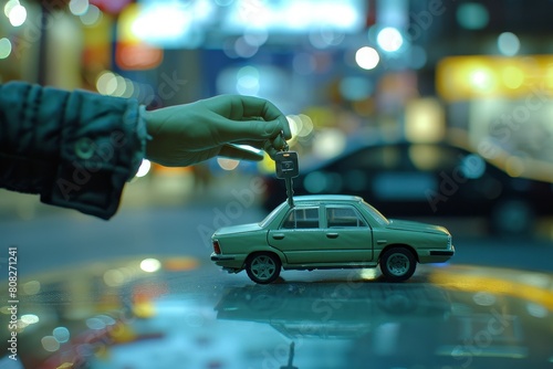 car trading by two people on bokeh style background
