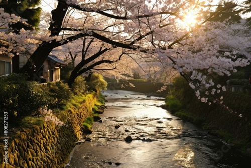 Cherry blossoms in full bloom, Sakura Blossoms in Full Bloom. Park comes alive as vibrant sakura, Ai generated