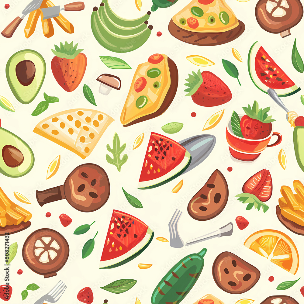 Seamless pattern with different fruits and vegetables. Vector illustration. Seamless pattern with different fruits and vegetables. Vector illustration.