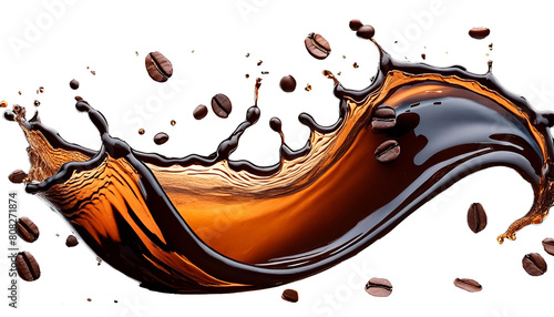 Kaffee Splash wellenförmig mit Kaffee Bohnen.  photo