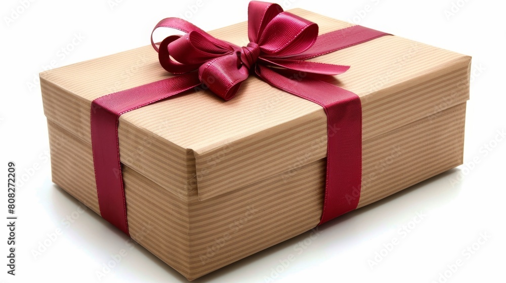 Fototapeta premium Elegant gift box with red ribbon isolated on white background for gifting and celebrations