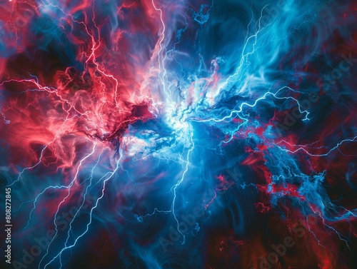 A magnet with a mesmerizing combination of blue and red shades, accompanied by a striking lightning effect. 