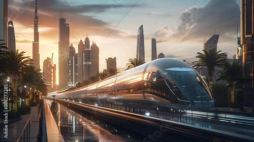 Marvel at the elegance of a hyperloop transportation system, where magnetic levitation and vacuum tubes propel passengers at breathtaking speeds, connecting cities with unprecedented efficiency. photo