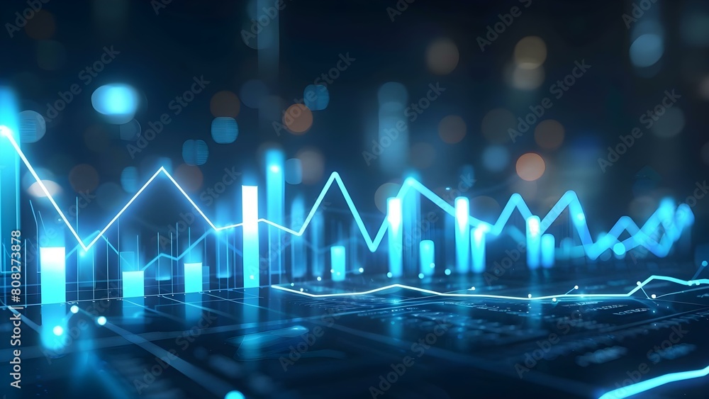 Obraz premium A neon blue cyan bar chart displaying financial growth and investment data. Concept Finance, Investment, Bar Chart, Growth, Neon Blue Cyan