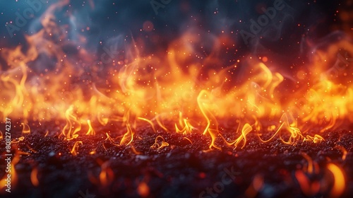  A close-up of a fire with abundant yellow and orange flames at its center, contrasted by a black background on the left side