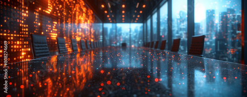 Organizational Management: Information Utilization in Bokeh Panorama Style, Black and Gray Palette, Vray Tracing, Interactive Media, Screen Format photo