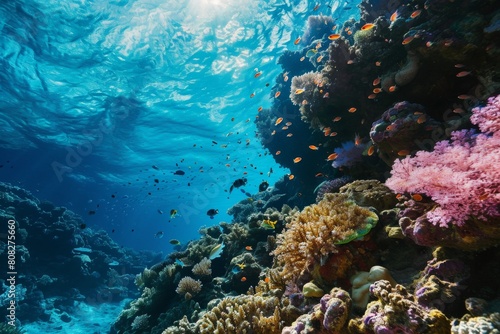 Underwater view  Blue ocean coral reef   Ai generated