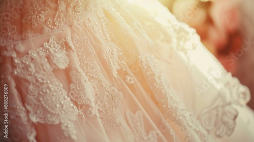 Close-up of a wedding dress adorned with lace on a mannequin