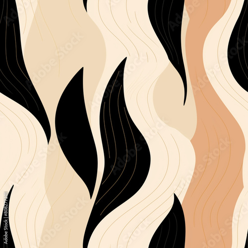 abstract organic shapes in beige and black, contemporary art seamless design, home decor, textile design, interior design
