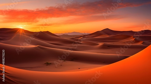 Sunset in the Sahara desert  Morocco  Africa. Panorama