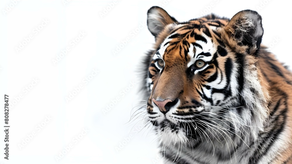 Adult tiger isolated on white background with intense gaze. Concept Wildlife Photography, Animal Portraits, White Background, Intense Gaze, Tiger Portrait Adult tiger isolated on white background with intense gaze. Concept Wildlife Photography, Animal Portraits, White Background, Intense Gaze, Tiger Portrait