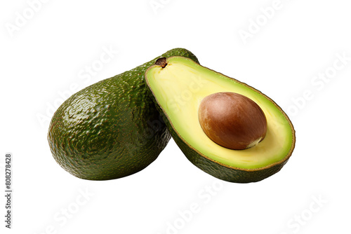 Whole and Half Avocado Isolated on transparent background. Fresh and Healthy Tropical Fruit.